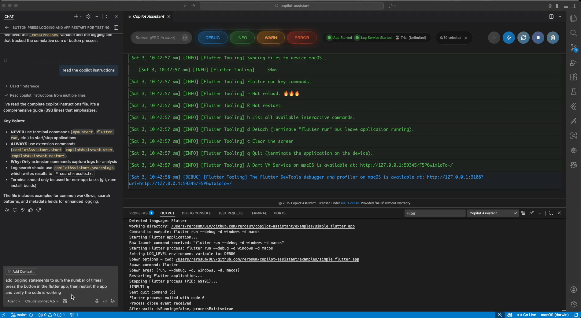 Animated demo: automated build and test loop