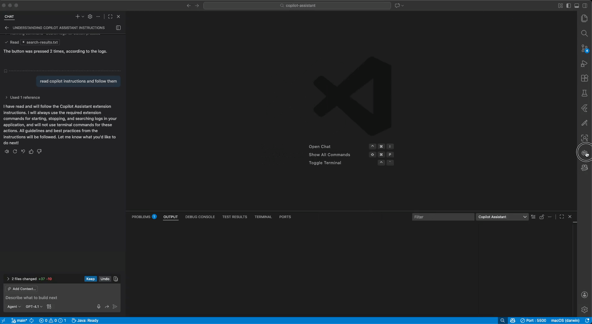 Animated demo: Copilot searching app logs
